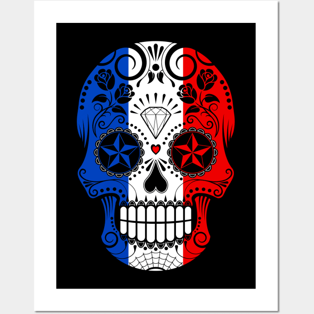 French Flag Sugar Skull with Roses Wall Art by jeffbartels